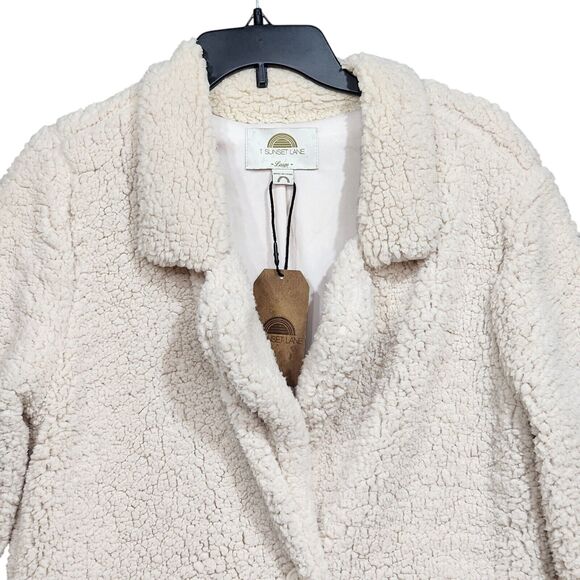 1 Sunset Lane Sherpa Jacket Coat Button Up Front Pockets Cream Large - Picture 4 of 10